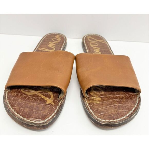 Sam Edelman Leather Sandals Size 9.5 Tan Open Toe Genesis Slides - Picture 6 of 9